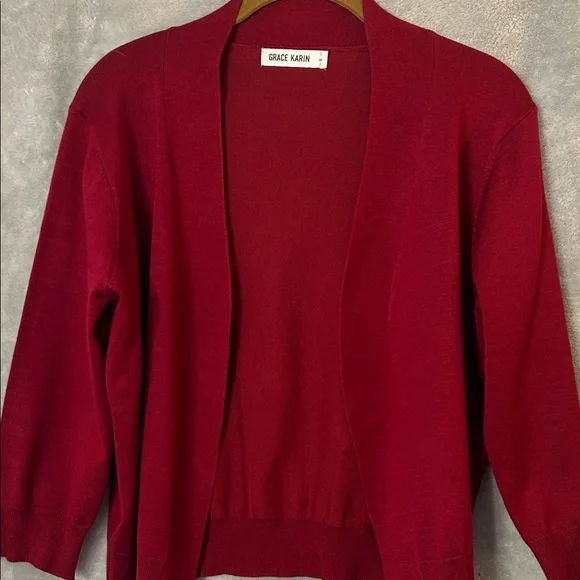 Grace Karin Women's Deep Red Open Front 3/4Sleeve Cardigan - Picture 2 of 8